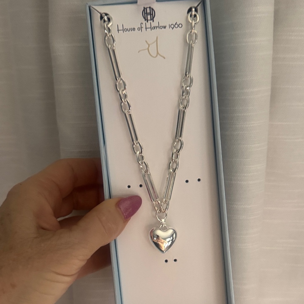 House of Harlow 1960 Silver Chain Necklace with Heart Pendant
